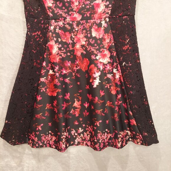 Womens Dress 16 Black Red Rose Floral Lacy Zip Sheath Feminine Career Date Night - Picture 4 of 16